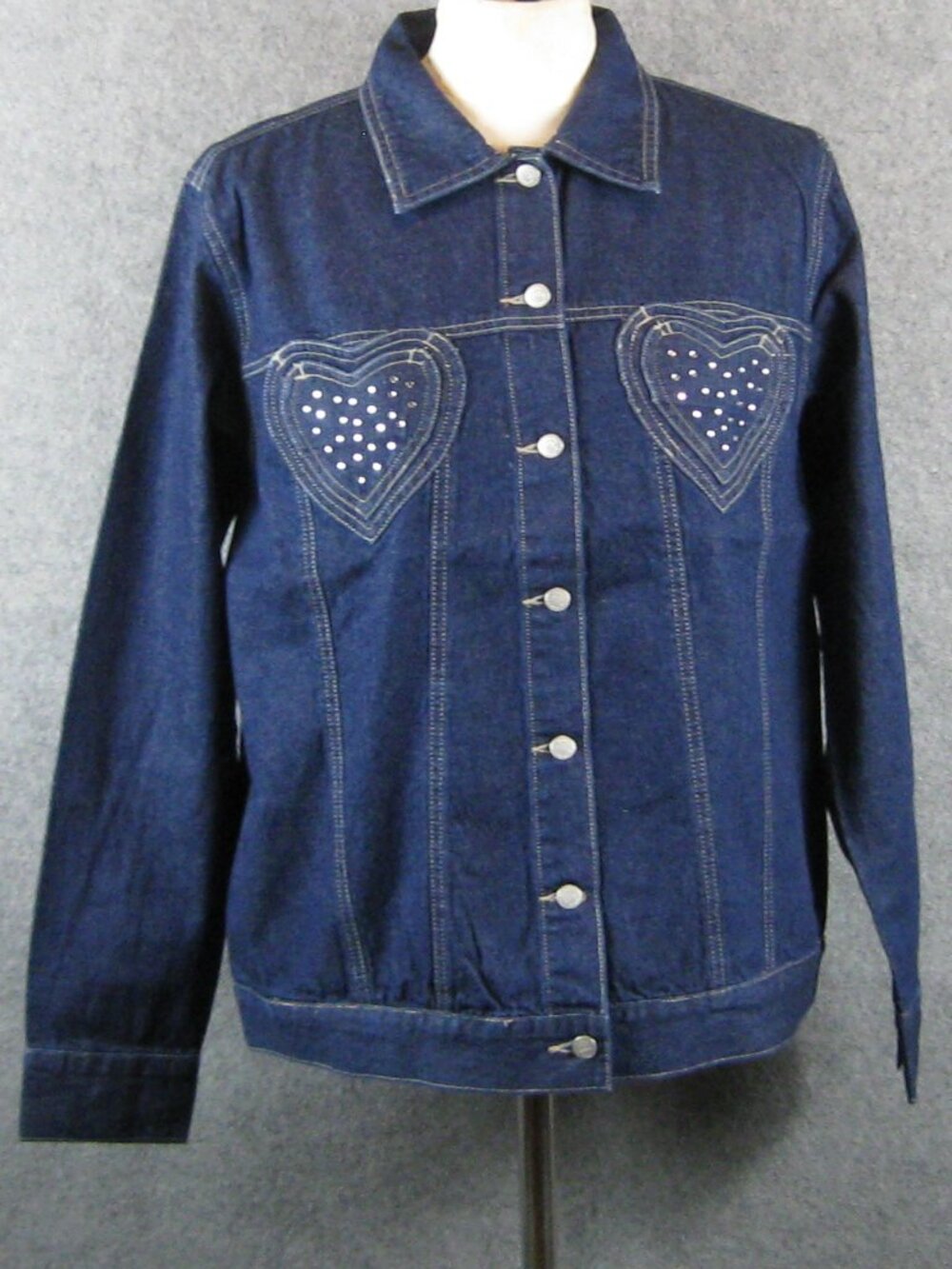 Quacker Factory Heart Pocket Denim Jeanne Jacket M Blue